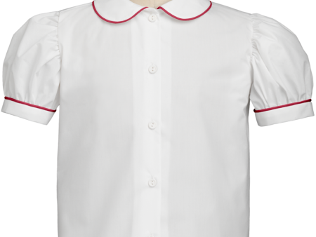 Short Sleeve Peter Pan Collar Blouse with Red Piping Discount