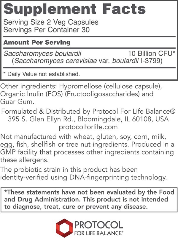 Protocol For Life Balance, Saccharomyces Boulardii, 60 Veg Capsules Online Hot Sale