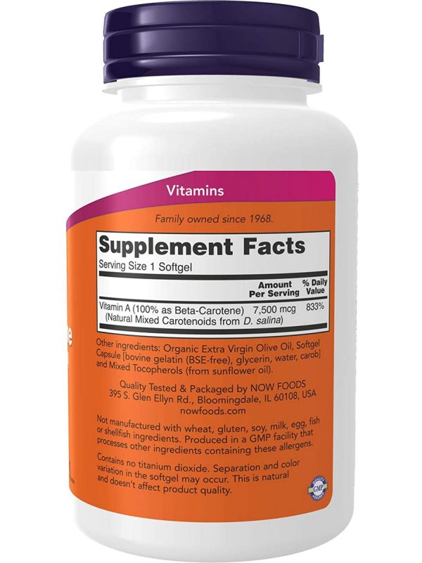 NOW Foods, Beta Carotene, Natural 7,500 mcg, 180 softgels Fashion