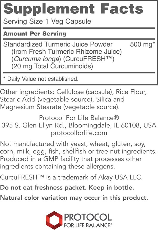 Protocol For Life Balance, CurcuFRESH, 500 mg, 60 Veg Capsules Discount