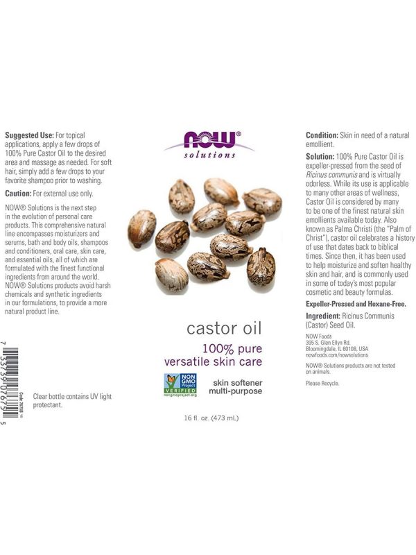 NOW Foods, Castor Oil, 100% Pure Versatile Skin Care, 16 fl oz Supply