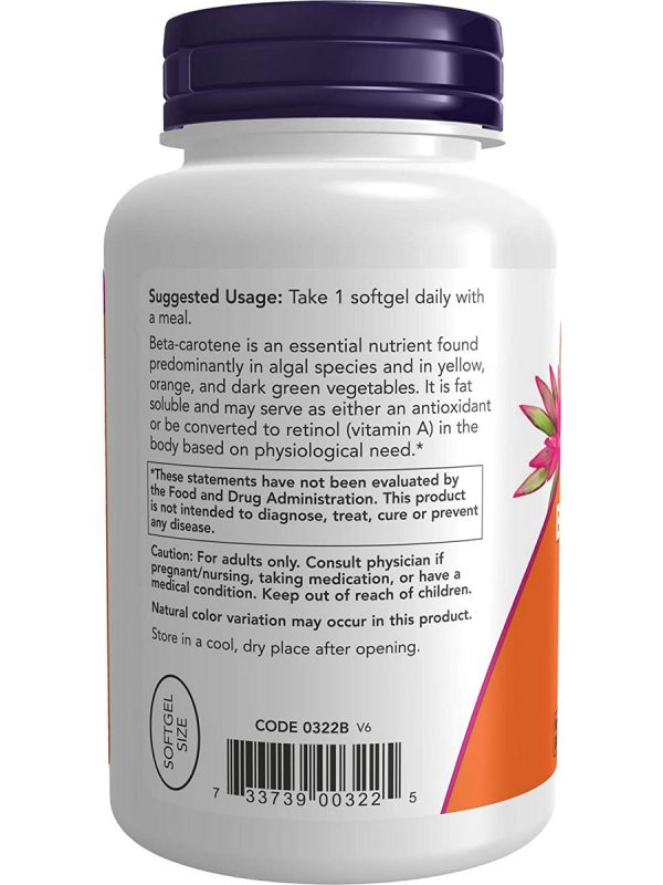 NOW Foods, Beta Carotene, Natural 7,500 mcg, 180 softgels Fashion