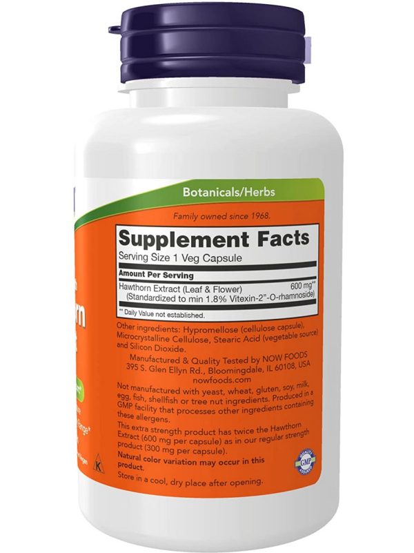 NOW Foods, Hawthorn Extract 600 mg, Extra Strength, 90 veg capsules For Sale