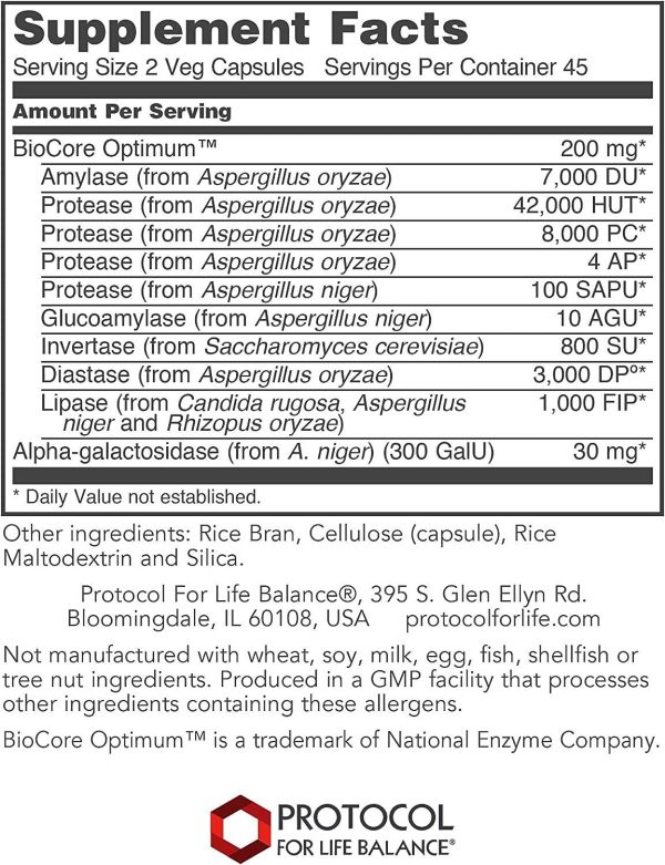 Protocol For Life Balance, BioCore Enhanced Enzymes, 90 Veg Capsules For Cheap