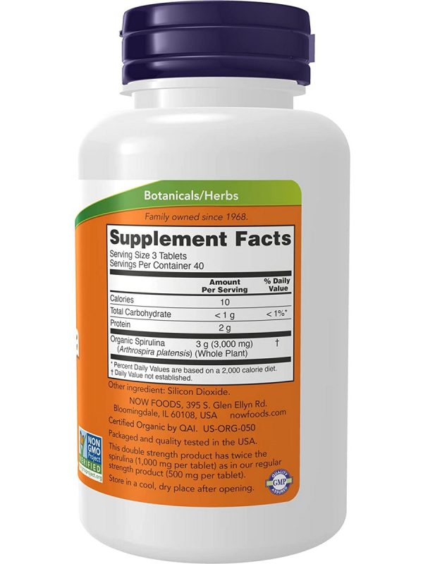 NOW Foods, Spirulina Double Strength, 1000 mg Organic, 120 tablets For Discount