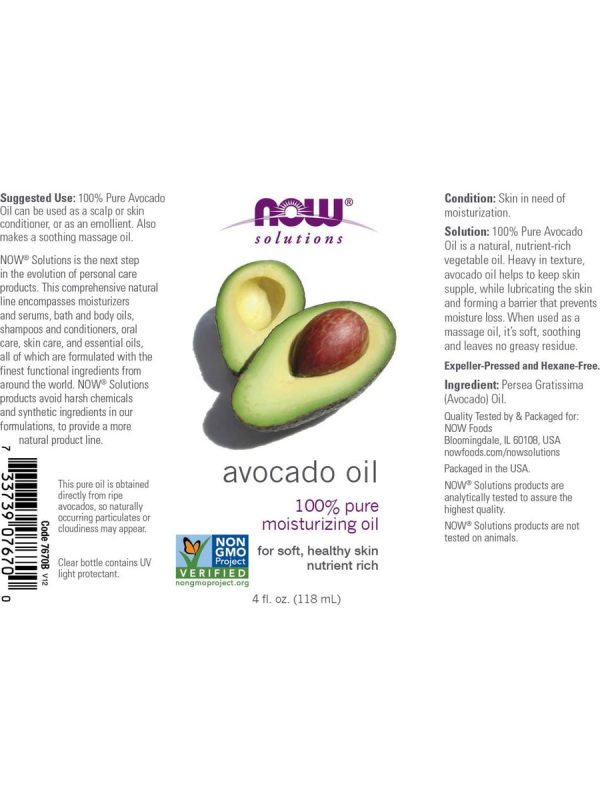 NOW Foods, Avocado Oil, 100% Pure Moisturizing Oil, 4 fl oz Online Sale