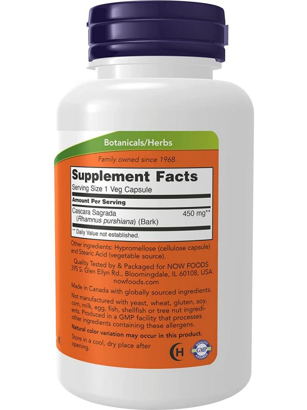 NOW Foods, Cascara Sagrada 450 mg, 100 veg capsules Sale