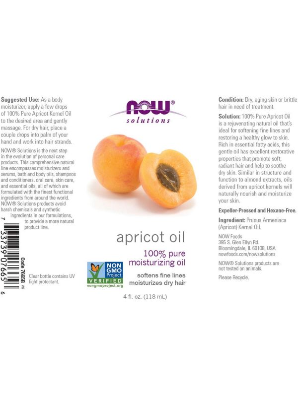 NOW Foods, Apricot Oil, 100% Pure Moisturizing Oil, 4 fl oz Online Sale