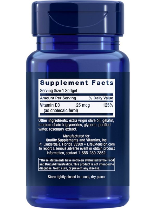 Life Extension, Vitamin D3, 25 mcg (1000 IU), 90 softgels on Sale