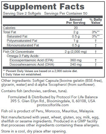 Protocol For Life Balance, Molecularly Distilled Omega-3, 1,000 mg, 100 Softgels Cheap