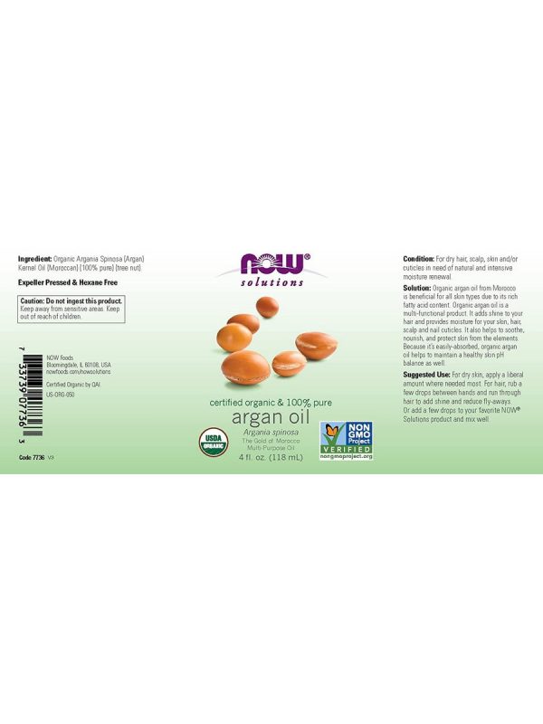 NOW Foods, Argan Oil, Organic & 100% Pure, 4 fl oz Fashion