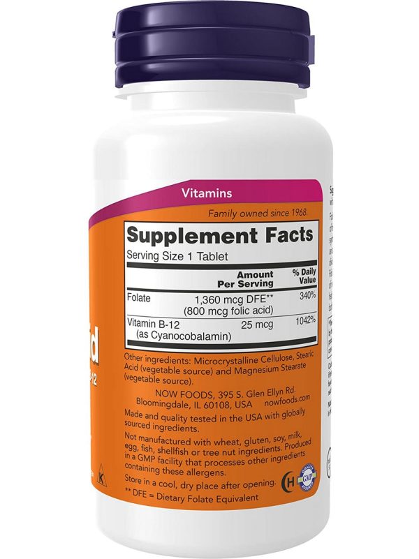 NOW Foods, Folic Acid 800 mcg with Vitamin B-12, 250 tablets For Cheap