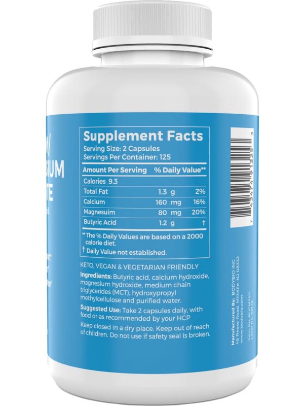 BodyBio, Calcium Magnesium Butyrate, 250 Non-GMO Capsules For Discount