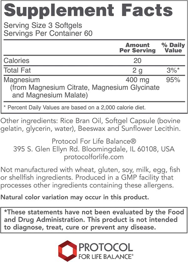 Protocol For Life Balance, Magnesium Citrate + Glycinate & Malate Forms, 180 Softgels Fashion