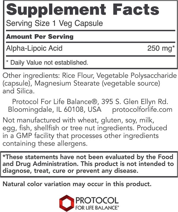 Protocol For Life Balance, Alpha-Lipoic Acid, 250mg, 90 Veg Capsules Online