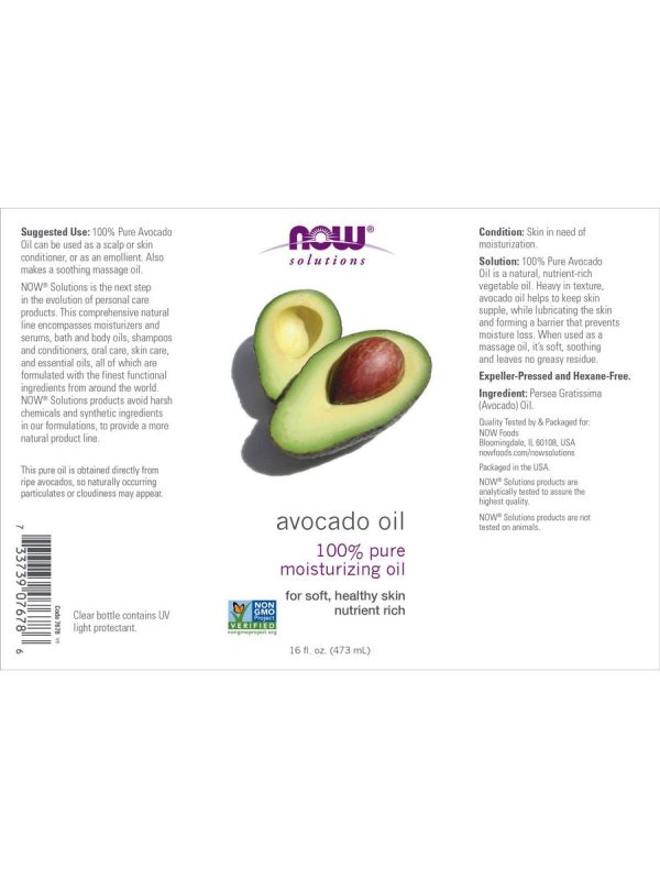 NOW Foods, Avocado Oil, 100% Pure Moisturizing Oil, 16 fl oz For Sale