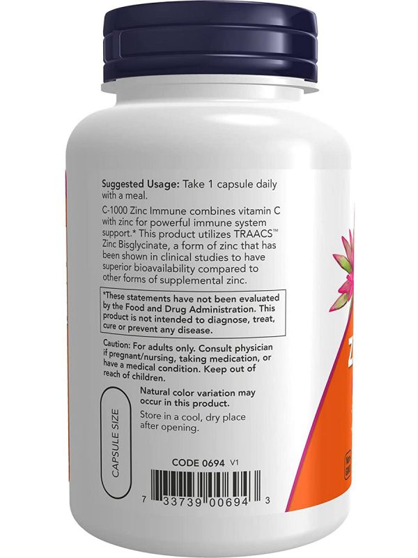 NOW Foods, C-1000 Zinc Immune, 90 veg capsules Cheap