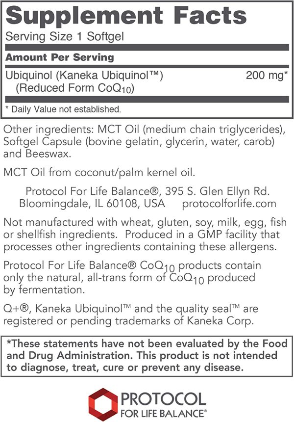 Protocol For Life Balance, Ubiquinol, 200 mg, 60 Softgels on Sale