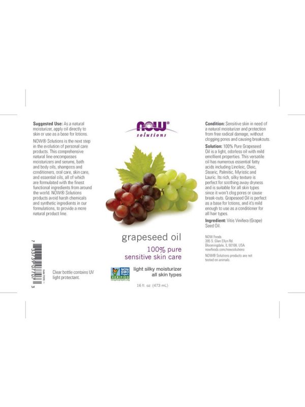 NOW Foods, Grapeseed Oil, 100% Pure Sensitive Skin Care, 16 fl oz For Cheap