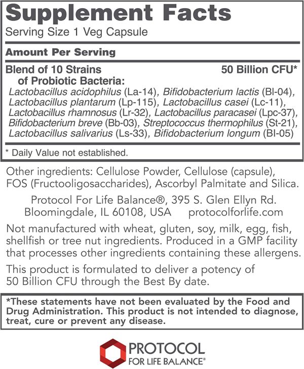 Protocol For Life Balance, ProtoDophilus, 50 Billion, 10 Strains, 50 Veg Capsules For Sale