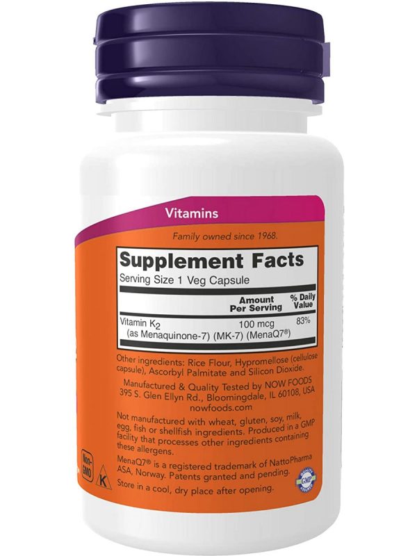 NOW Foods, MK-7 Vitamin K-2 100 mcg, 60 veg capsules Discount